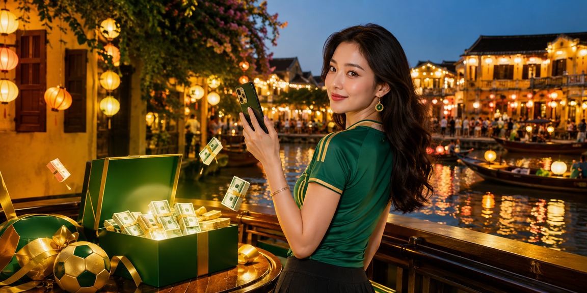 Người dùng tại Hội An trải nghiệm casino trên điện thoại dưới ánh đèn lồng